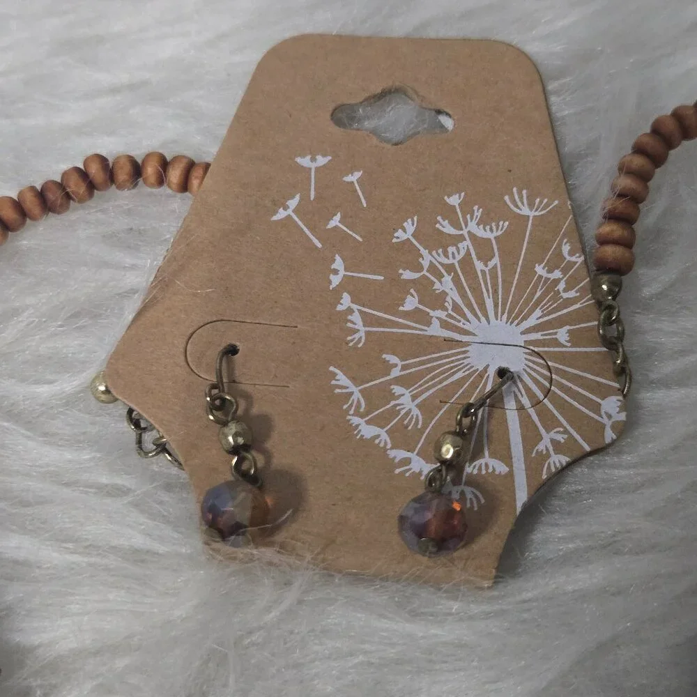 Bohemian Set: Long Blue and Brown Copper Medallion Necklace & Matching Earrings